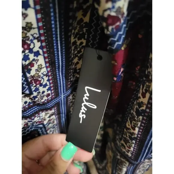 Lulu's Cream and Plum Multi Print Long Sleeve Shift Mini Dress, Sz S - NWT - Picture 5 of 13